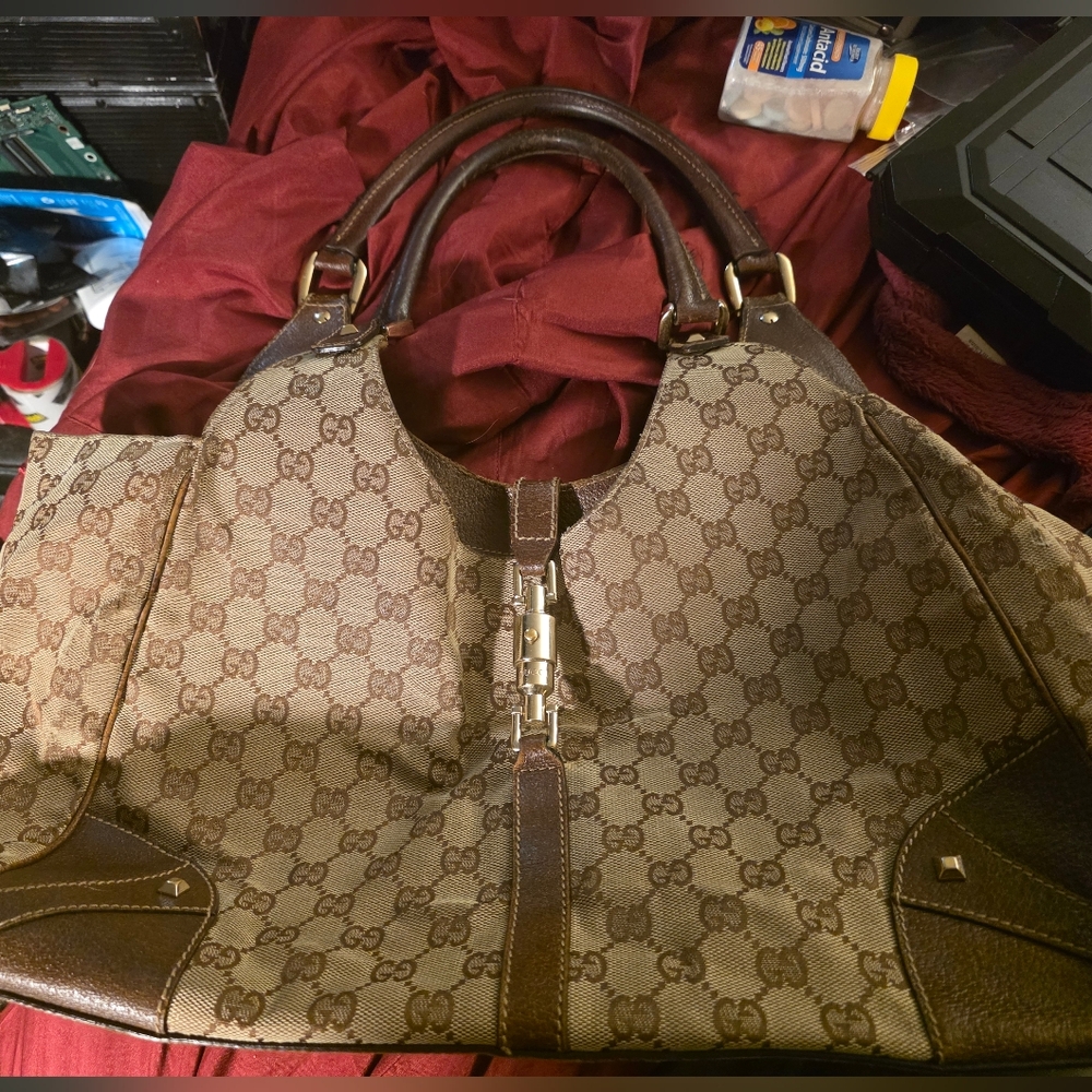 Gucci Brown GG Jackie Hobo Canvas Shoulder Bag